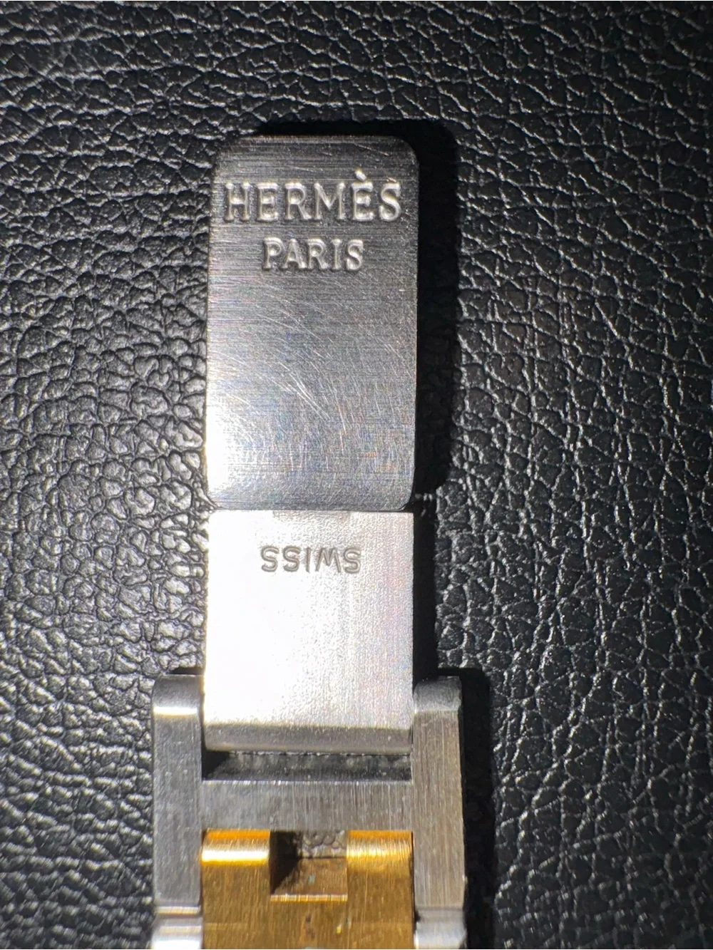 Hermès Two-Tone Gold and Silver Rectangular Link Watch. COA 6-1/4 - 6-1/2” - Picture 5 of 7